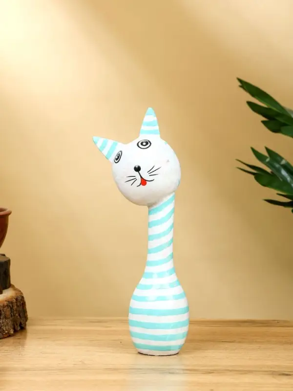 Набор сувенирный "Полосатые коты" дерево H 27, 22, 17 см, цв. бело-бирюзовый