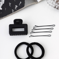 Набор для волос &laquo;Вивьен&raquo;, 2 резинки 5.5 см, 8 невидимок 5.5 см, краб 4.5 см, петля, чёрный
