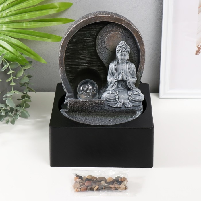 Фонтан настольный от сети, подсветка Фонтан настольный от сети, подсветка "Будда под луной" 18х18х24 см