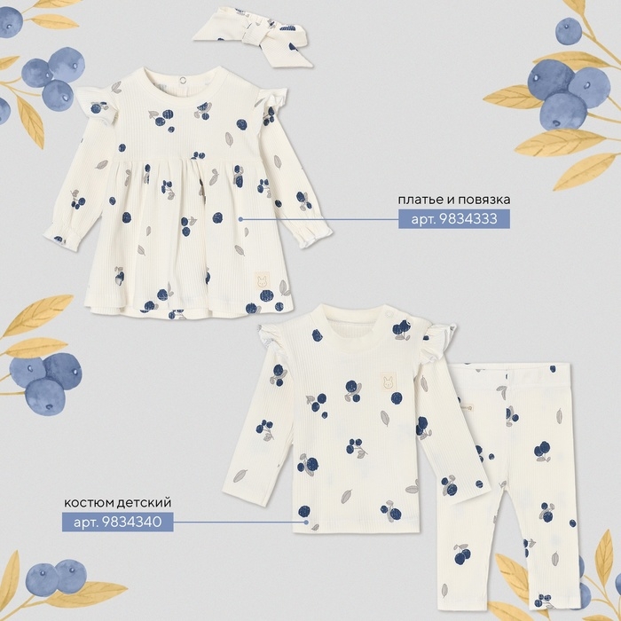 Платье и повязка Крошка Я Blueberry  р. 68-74, молочный