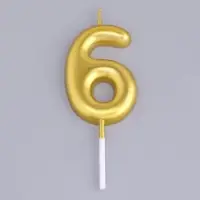 Свеча в торт &laquo;Европейская&raquo;, цифра 6, 6 см, золото
