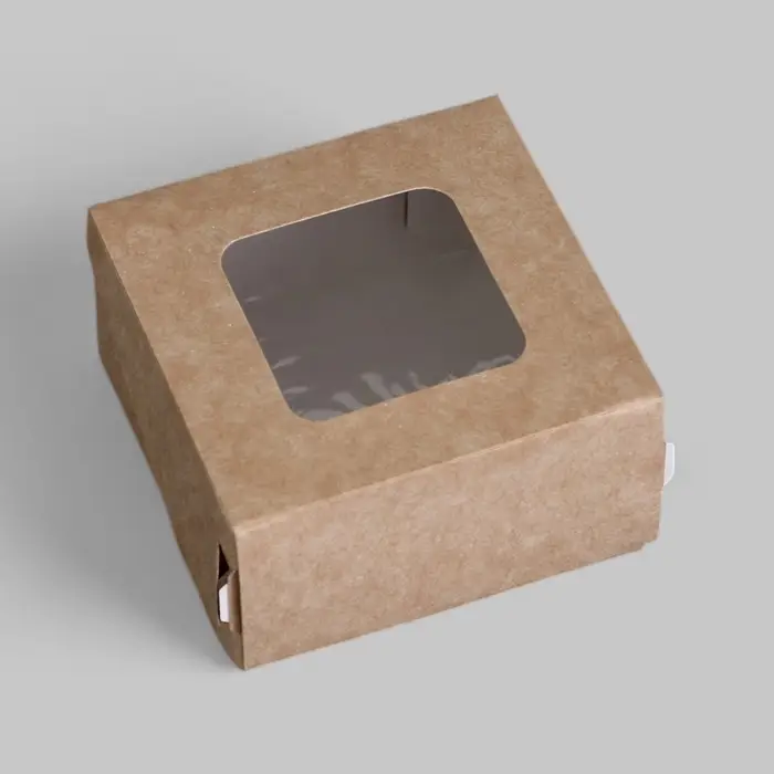 Коробка складная, с окном, крафтовая, 7&times;7&times;4 см