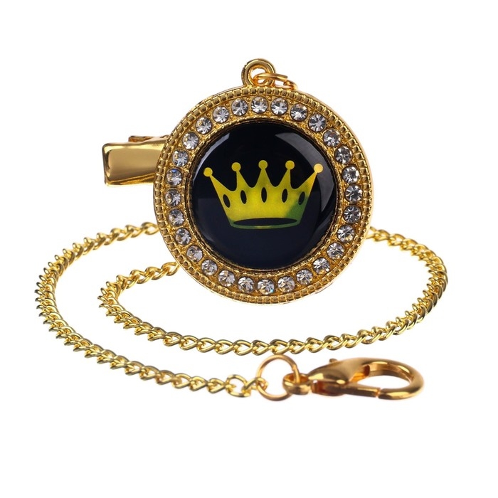 Соска - пустышка силиконовая ортодонтическая &laquo;PRINCESS&raquo;, от 6 мес., с колпачком + держатель - цепочка, цвет белый/золото, стразы