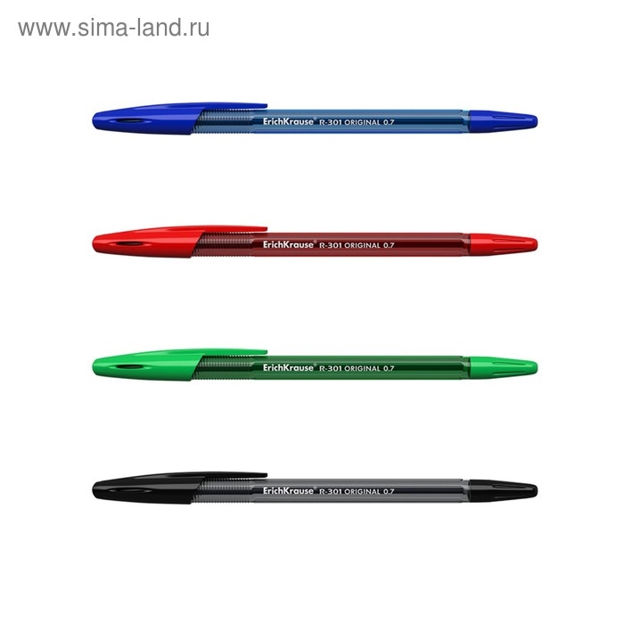 Набор ручек шариковых ErichKrause R-301 Original Stick, 4 штуки, стандартный узел 0,7 мм, чернила микс, корпус тонированный микс