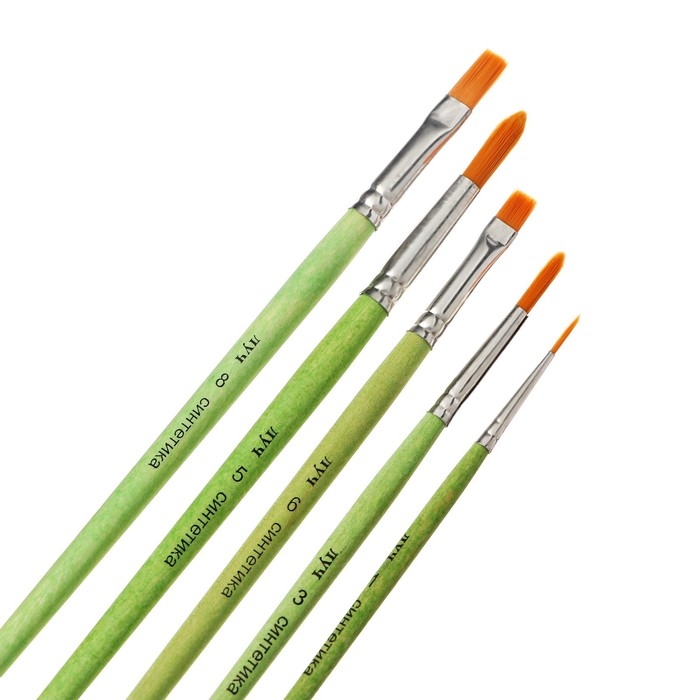 Набор кистей синтетика ZOO, круглые (№ 1, 3, 5) и плоские (№ 6, 8)