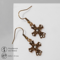 Серьги &laquo;Крестики&raquo; цветочные, цвет белый в чернёном золоте