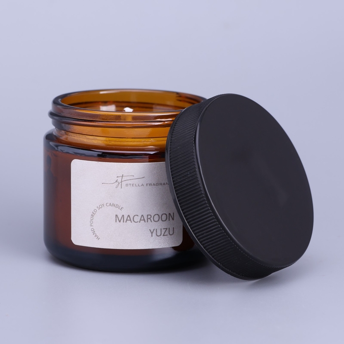 Свеча ароматическая в банке "MACAROON YUZU", соевый воск, 50 г, печенье и юзу