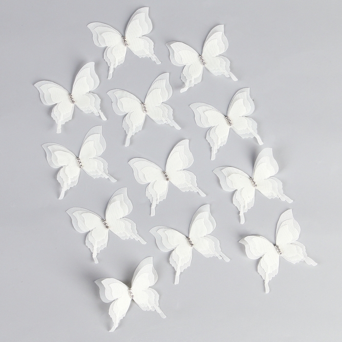 Декор для творчества &laquo;Бабочка&raquo;, трёхслойный, набор 12 шт., размер 1 шт. &mdash; 5 &times; 4,5 см, цвет молочный