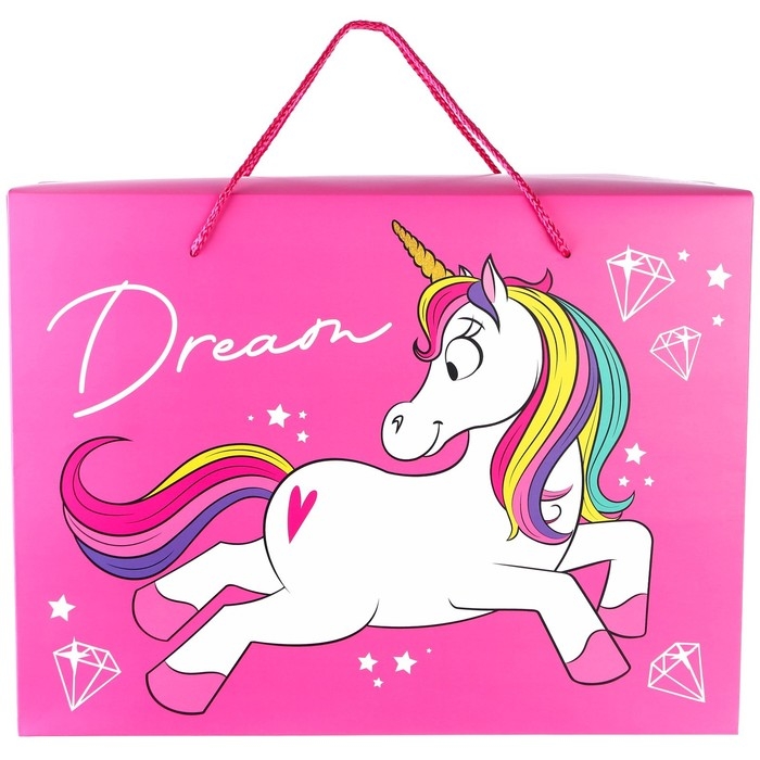 Пакет-коробка, 40 х 30 х 15 см "Dream", упаковка, Минни Маус и Единорог