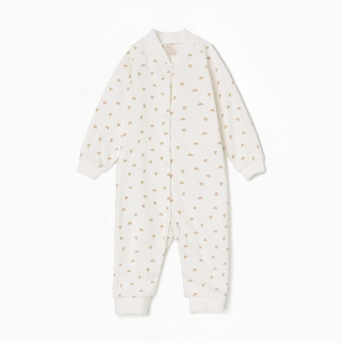 Комбинезон детский с открытыми ножками, цвет бежевый/сердечки, рост 74 см