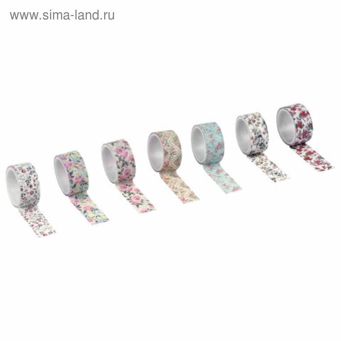 Клейкие WASHI-ленты для декора Клейкие WASHI-ленты для декора "ЦВЕТОЧНЫЙ МИКС", 15 мм х 3 м (набор 7 шт) рисовая бумага