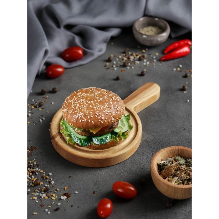 Доска для подачи Adelica &laquo;Бургерная&raquo;, с ручкой, 20&times;13&times;1,8 см, берёза