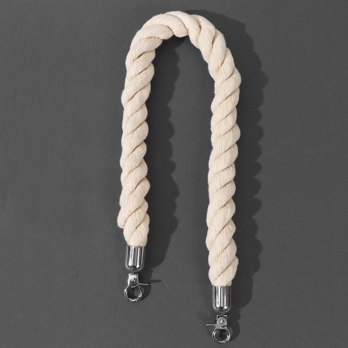 Ручка для сумки, канат, 60 × 1,5 см, с карабинами, цвет кремовый/серебряный Ручка для сумки, канат, 60 × 1,5 см, с карабинами, цвет кремовый/серебряный