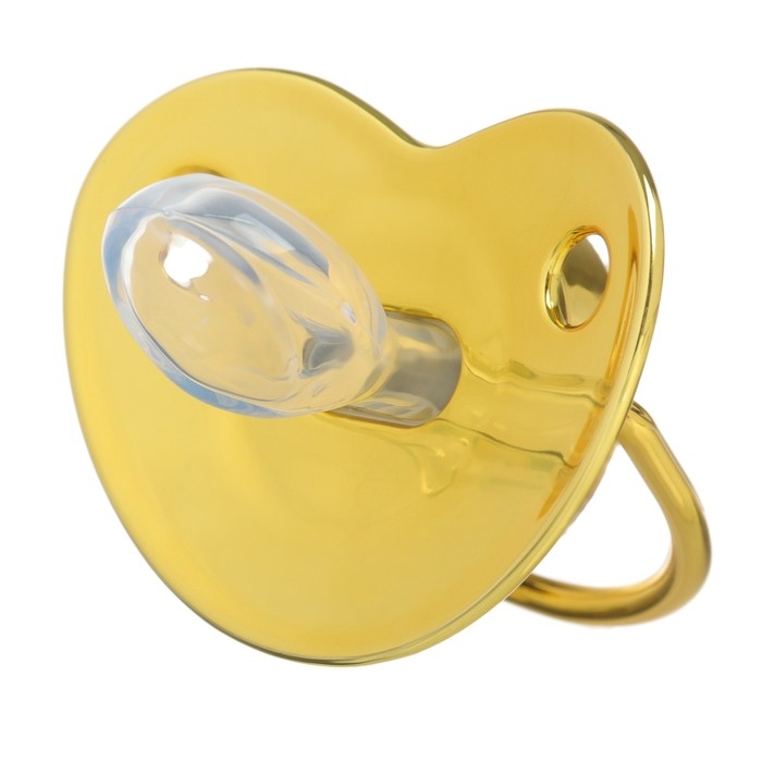 Соска - пустышка силиконовая ортодонтическая &laquo;Доллар&raquo;, от 12 мес., с колпачком, цвет золотой/черный, стразы