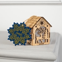 Ёлочная игрушка «Домик с оленем», от батареек, свечение тёплое белое Ёлочная игрушка «Домик с оленем», от батареек, свечение тёплое белое