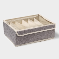 Органайзер для хранения белья Доляна &laquo;Тео&raquo;, 6 ячеек, с прозрачной крышкой, 32&times;23&times;12 см, цвет серый