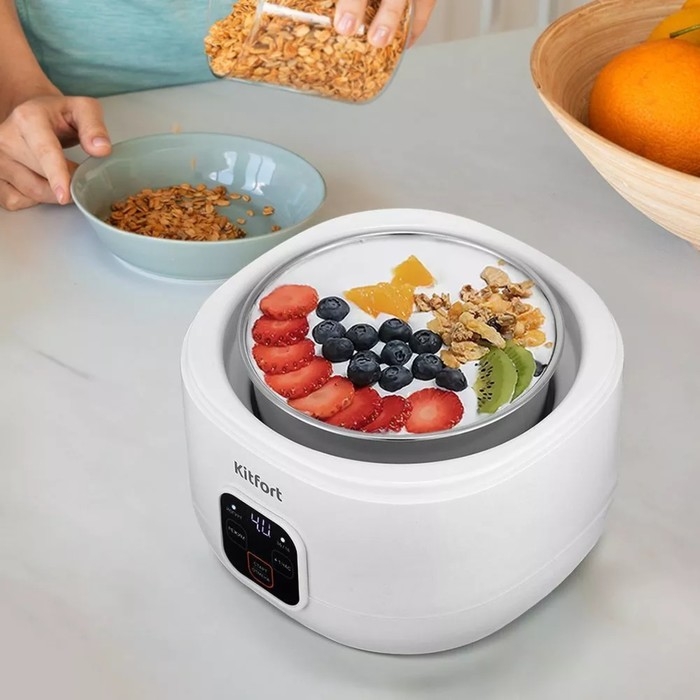 Йогуртница Kitfort KT-6082, 15 Вт, 1000 мл, 1 ёмкость, таймер, металл, белая