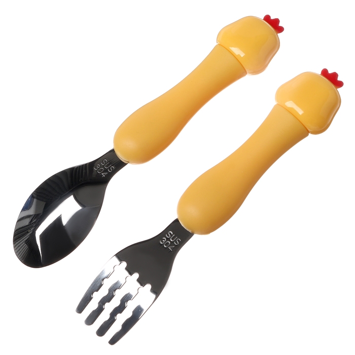 Набор детских столовых приборов в футляре &laquo;Курочки&raquo;, вилка, ложка