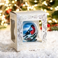 Шар новогодний "Снегирь на ветке" 8 см