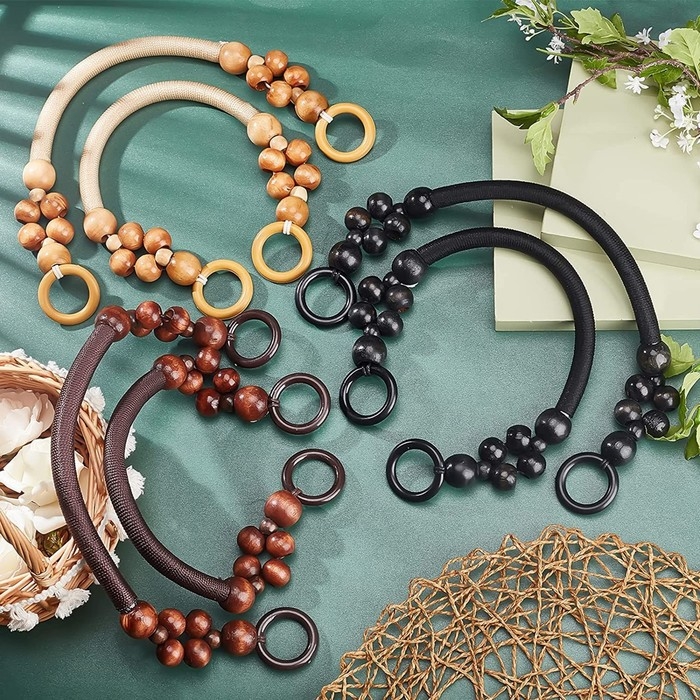 Ручки для сумки, 2 шт, вощёный шнур/дерево, 46,5 &times; 4 см, цвет коричневый