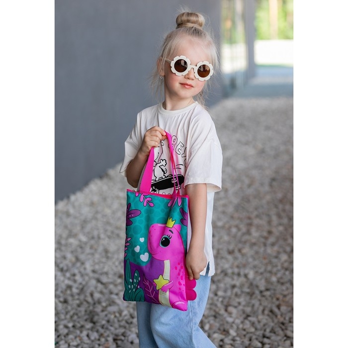 Шопер детский для девочки с допиками «Динозаврик» на молнии, 32х23см Шопер детский для девочки с допиками «Динозаврик» на молнии, 32х23см