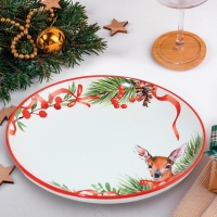 Новый год. Тарелка керамическая &laquo;Новогодняя сказка&raquo; красная, 22.5 см, цвет белый
