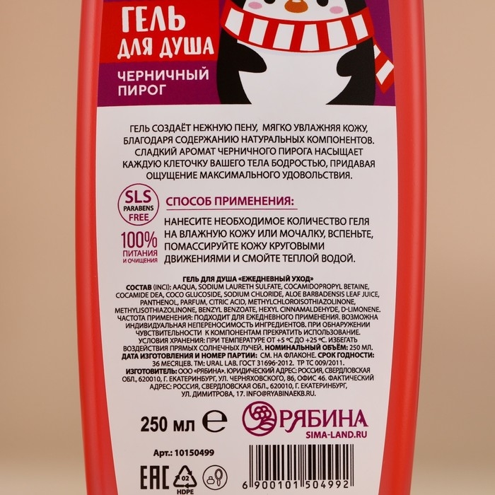 Гель для душа, 250 мл, аромат черничного пирога, Новый Год Гель для душа, 250 мл, аромат черничного пирога, Новый Год