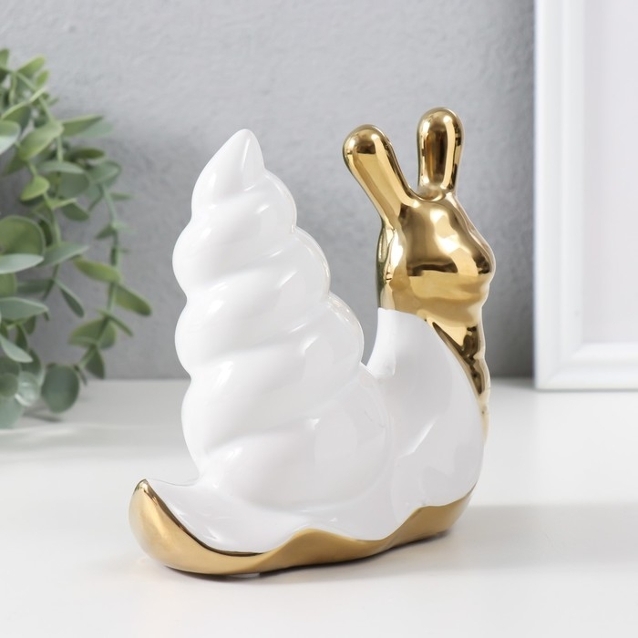 Сувенир керамика "Улитка" золото с белым 13,5х6,5х13,5 см