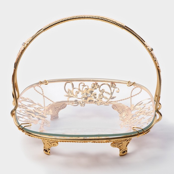 Фруктовница металлическая &laquo;Хайгарден&raquo;, 21,5&times;21,5&times;20,5 см, съёмная ручка, цвет металла золотой