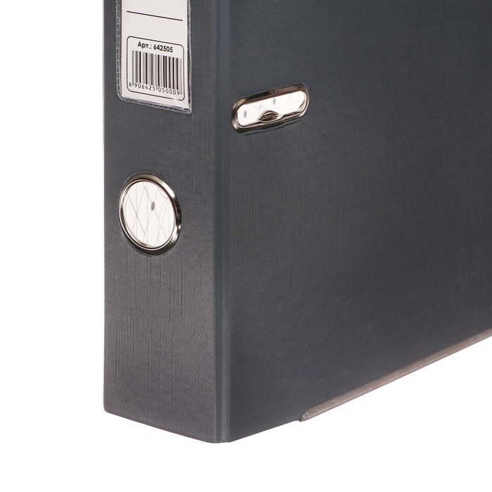 Папка-регистратор А4, 50 мм, Calligrata, ПВХ, тиснение "лен", металлическая окантовка, карман на корешок, собранная, серая, микс