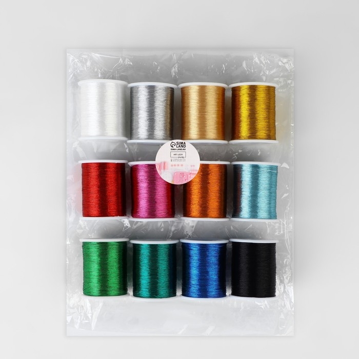 Набор ниток металлизированных, 91 &plusmn; 1 м, 12 шт, цвет разноцветный