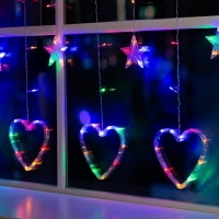 Гирлянда &laquo;Бахрома&raquo; 2.4 &times; 0.9 м с насадками &laquo;Сердце&raquo;, IP20, прозрачная нить, 186 LED, свечение мульти, 8 режимов, 220 В
