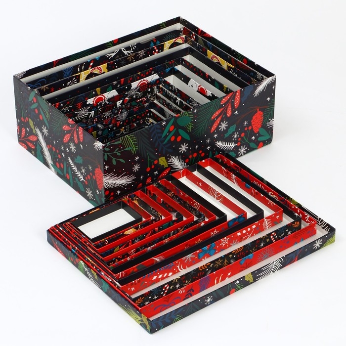 Набор коробок подарочных 15 в 1 &laquo;Европейский&raquo;, 12 х 7 х 4 см - 46,6 х 35,2 х 17.5 см, Новый год
