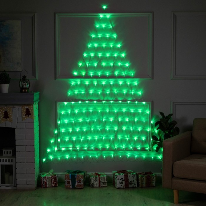 Гирлянда &laquo;Сеть-ёлка&raquo; 2 &times; 2 м, IP20, тёмная нить, 152 LED, свечение зелёное, 8 режимов, 220 В