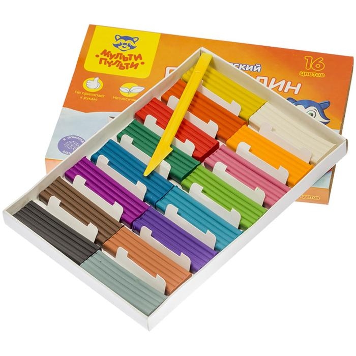 Пластилин 16 цветов 240 гр Мульти-Пульти "Енот на Аляске" со стеком 236490