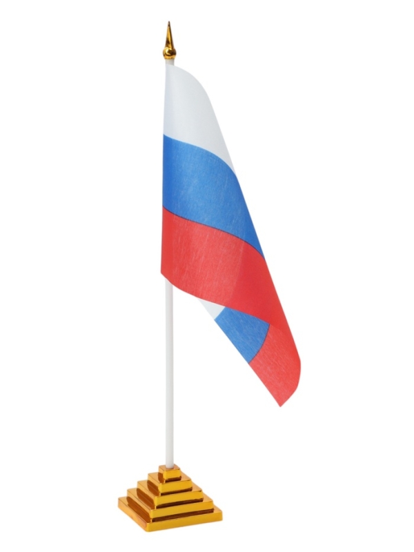 Флаг России с гербом, 14 х 10.5 см, флагшток 24 х 5.5 см, набор 12 штук, полиэстер