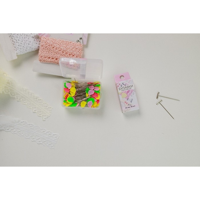 Булавки портновские, Т-образные, 45 мм, 50 шт, цвет серебряный