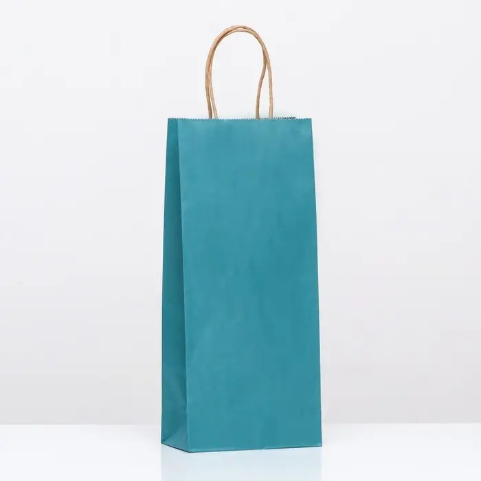 Пакет крафт под бутылку, &laquo;Лазурный&raquo;, 14&times;8&times;32 см