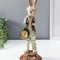 Сувенир полистоун "Зайчик в кепке с часами" 12,5х12,5х35 см