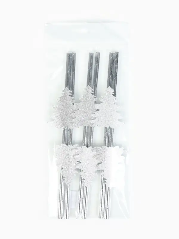 Трубочки для коктейля серебряная елочка (набор 6 шт.)