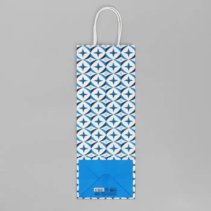 Пакет подарочный под бутылку, упаковка, &laquo;Геометрия&raquo;, белый крафт, 13 х 36 х 10 см