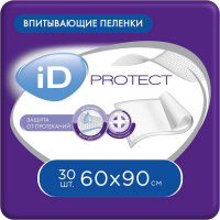 Пелёнки одноразовые впитывающие iD Protect, размер 60x90, 30 шт. Пелёнки одноразовые впитывающие iD Protect, размер 60x90, 30 шт.