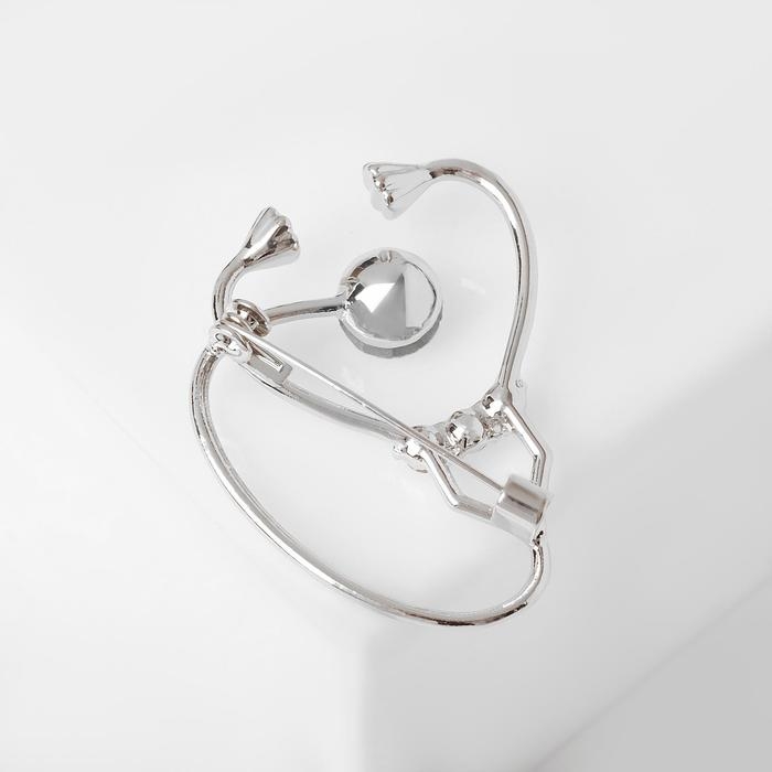 Брошь &laquo;Стетоскоп&raquo; крупный, цвет белый в серебре