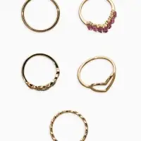 Набор колец 5 шт "Новый стиль" сердца,бесконечность, р-р МИКС, цвет бело-розовый в золоте