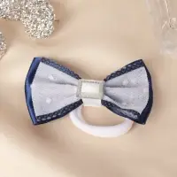 Резинка для волос &laquo;Школьница&raquo;, двойной, горох,6.5 см, сине-белая