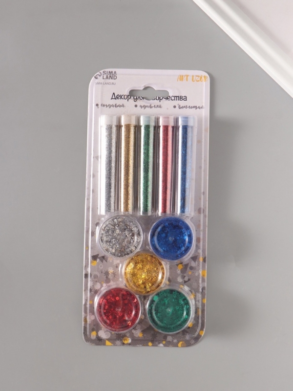 Глиттер "Пудра и шестигранники" металлик набор 5х6 гр и 5х5 гр 21,4х9,3 см