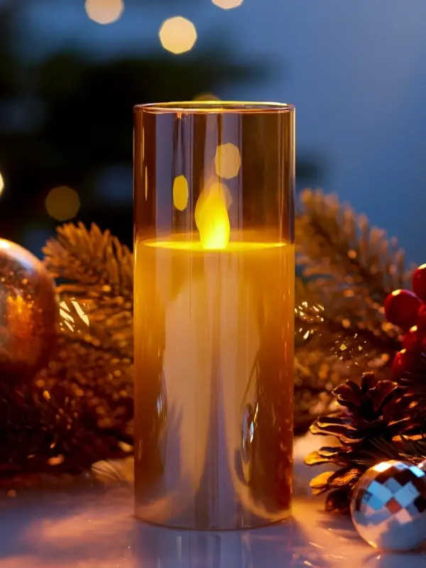 Светодиодная свеча "Золотистая" 14х5.5 см, AAx2 (не в компл.), Т/БЕЛЫЙ