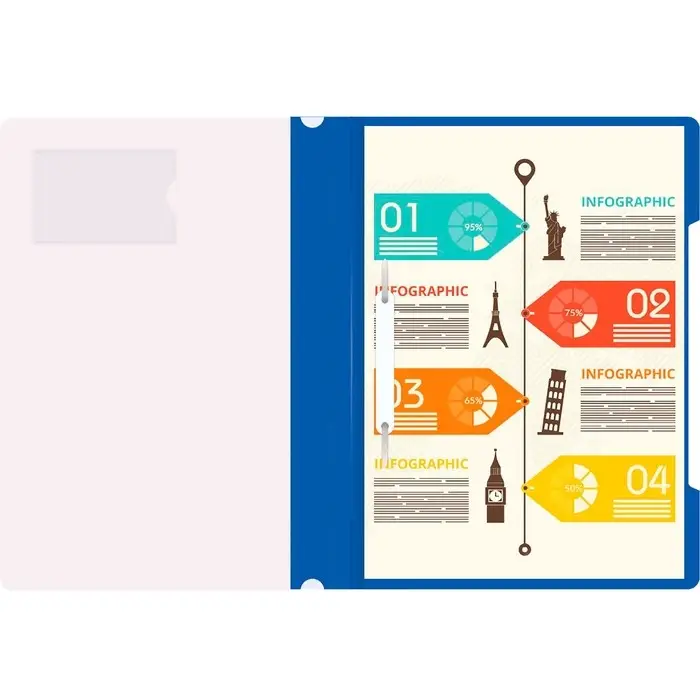 Папка-скоросшиватель Calligrata, А4, 180 мкм, карман для визитки, прозрачный верх, синяя