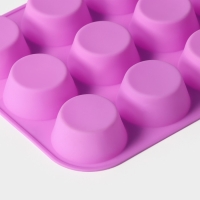 Форма для выпечки Доляна &laquo;Круг&raquo;, силикон, 29&times;22&times;3 см, 12 ячеек, d=6,5 см, цвет сиреневый