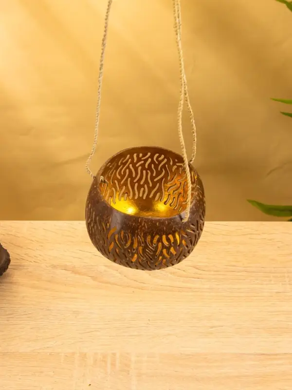 Подсвечник подвесной из кокоса, 9-12 см, коричневый